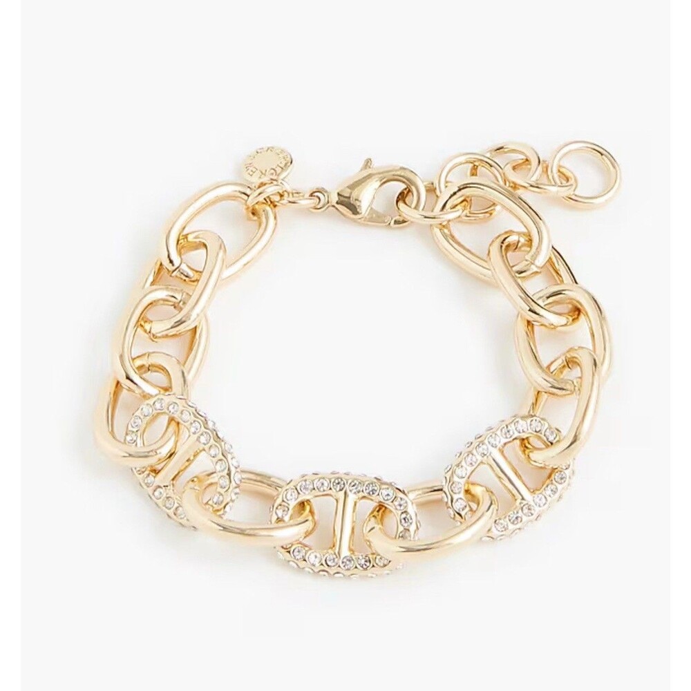 J.Crew Crystal Chainlink Bracelet Cubic Zirconia, Brass, Glass, Zinc MSRP$59 New